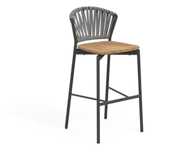 PIPER 150 - High stool in aluminum and teak with footrest by RODA