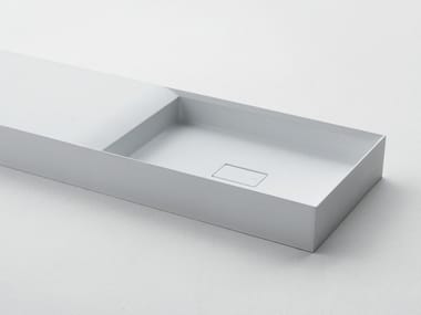 PURE - Rectangular Ceramilux® washbasin with integrated countertop by Falper