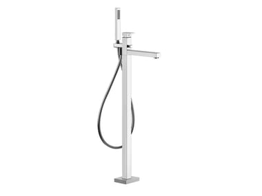 RETTANGOLO - Floor standing chromed brass bathtub mixer with hand shower by Gessi
