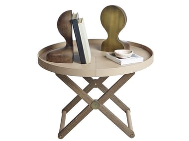 VASSOIO - Low round tanned leather coffee table with tray by Paolo Castelli